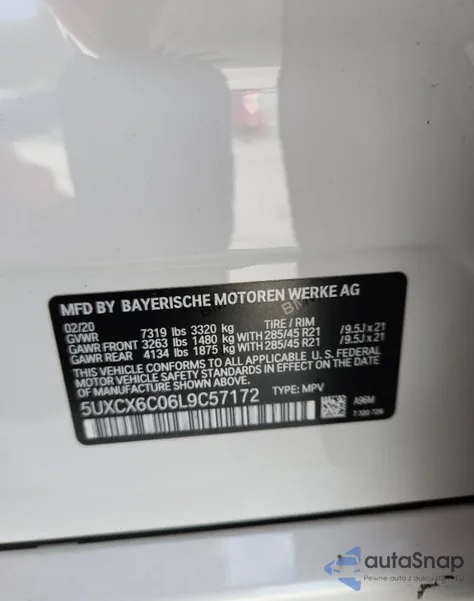 2020 BMW X7 M50I z USA, uszkodzony, nr VIN 5UXCX6C06L9C57172